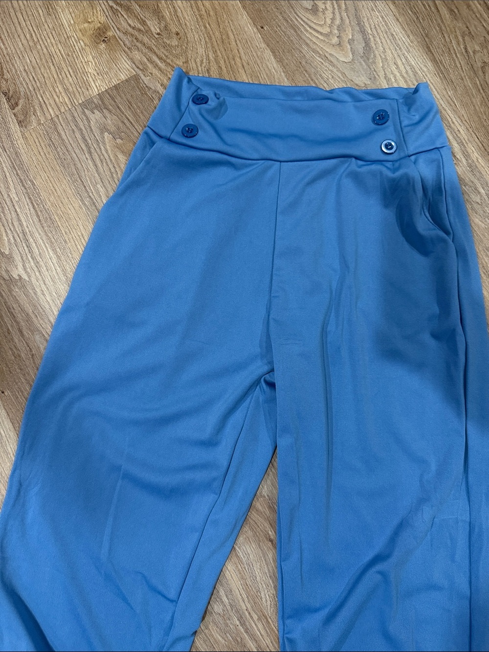 High-Waist Blue Pull-On Joggers with Button Accents